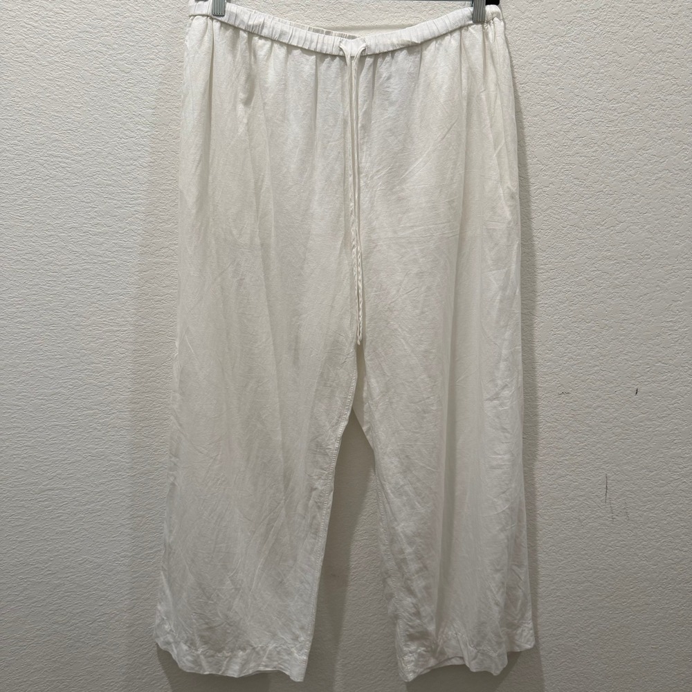 COS White Linen Cotton Blend Wide Leg Drawstring Pants Size US 14